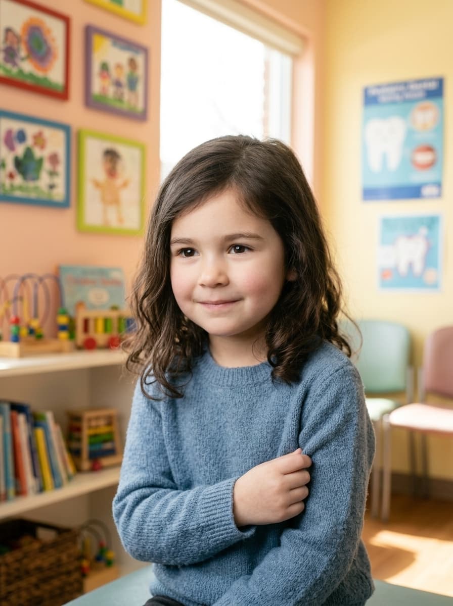 Child with reserved smile