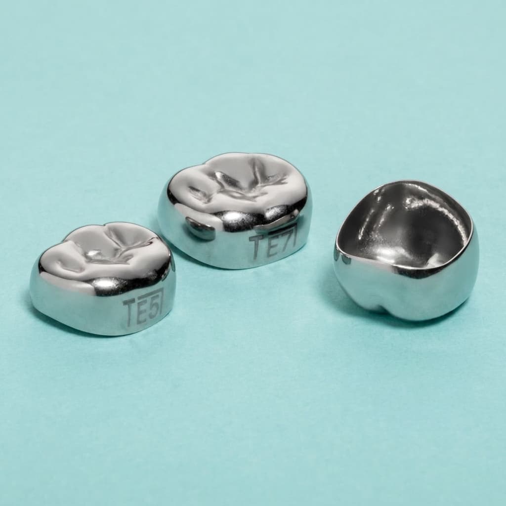 Stainless steel molar crowns, exterior and interior