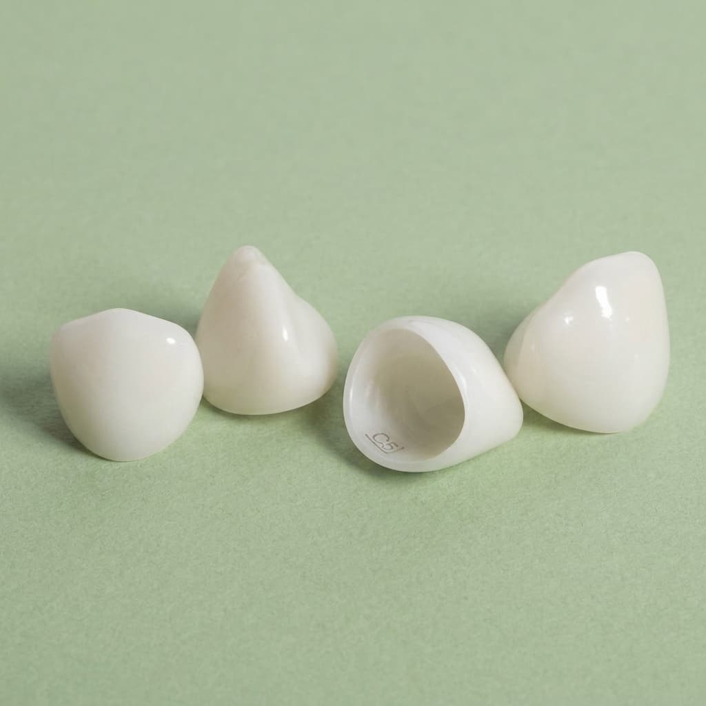 Zirconia cuspid crowns close-up