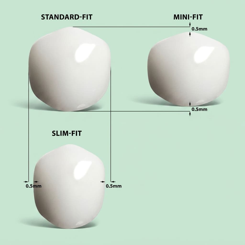 Standard, Mini and Slim fit cuspid crowns compared