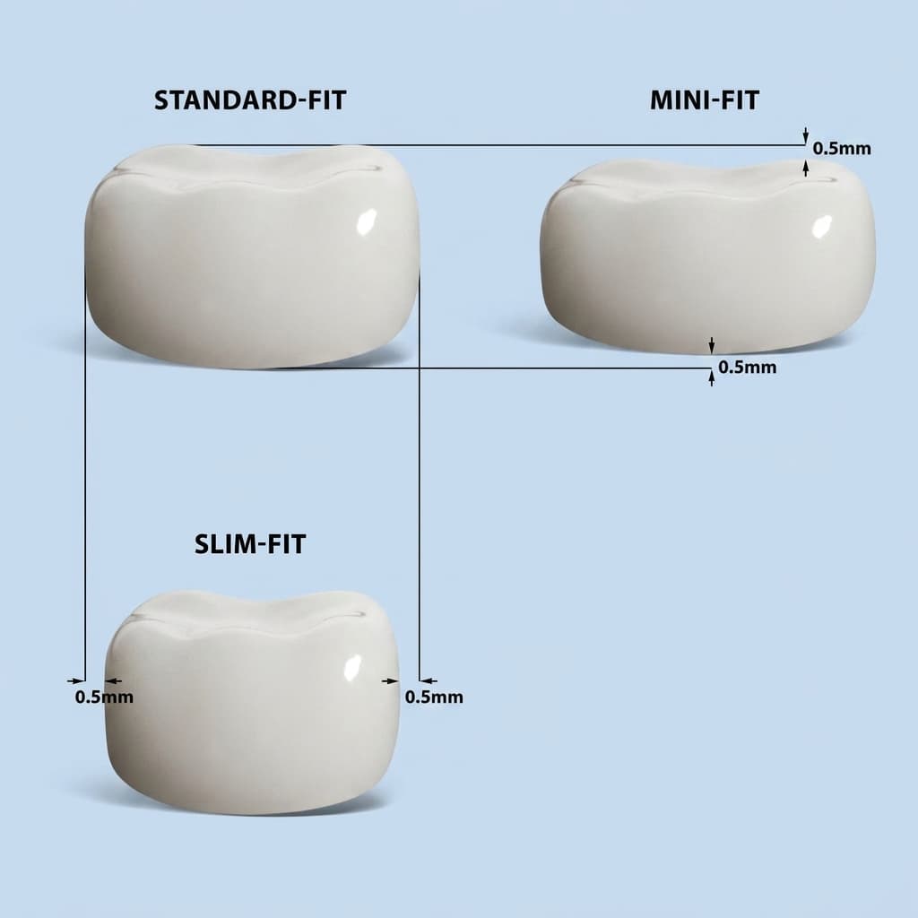 Standard, Mini and Slim fit molar crowns compared