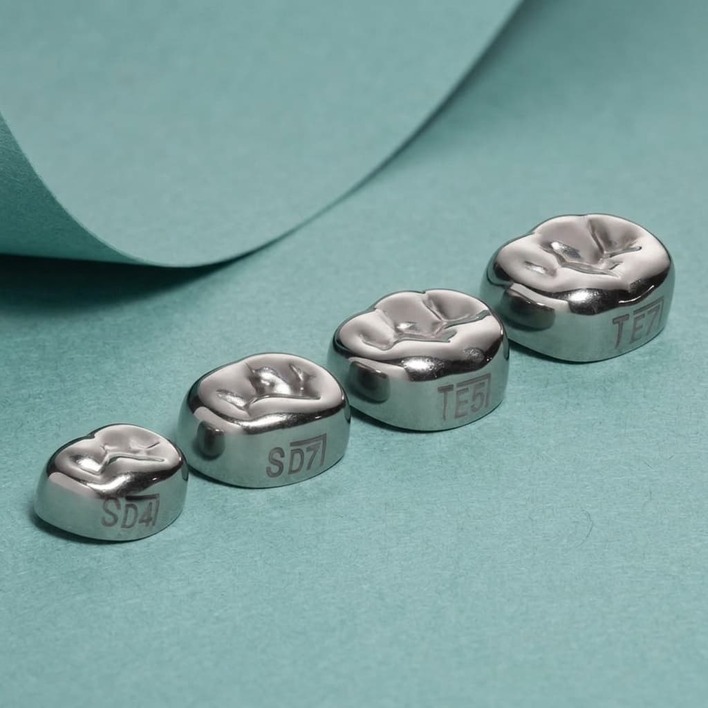 Stainless steel crowns on slate