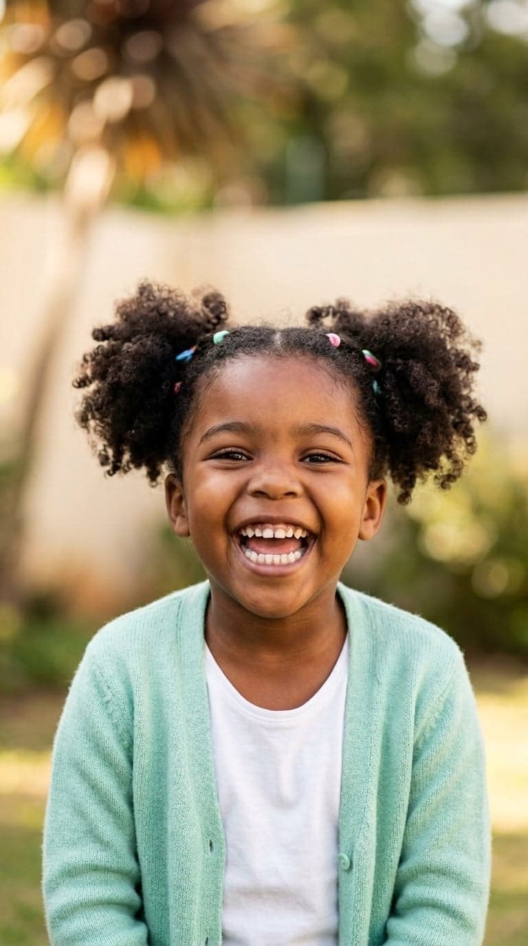 Young girl laughing with a confident, joyful smile